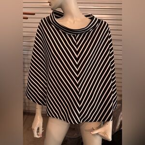 SUMMER BEACH COVER UP CAPE TOP Vtg BLACK & WHITE STRIPE -by C’est La Vie - L-USA